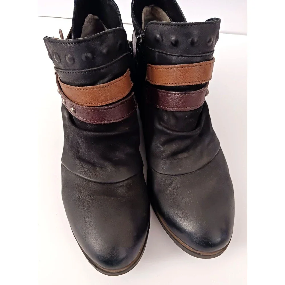 Miz Mooz Bucky Blk Leather Ankle Boot Stud Harness Strap EU 40 US 9